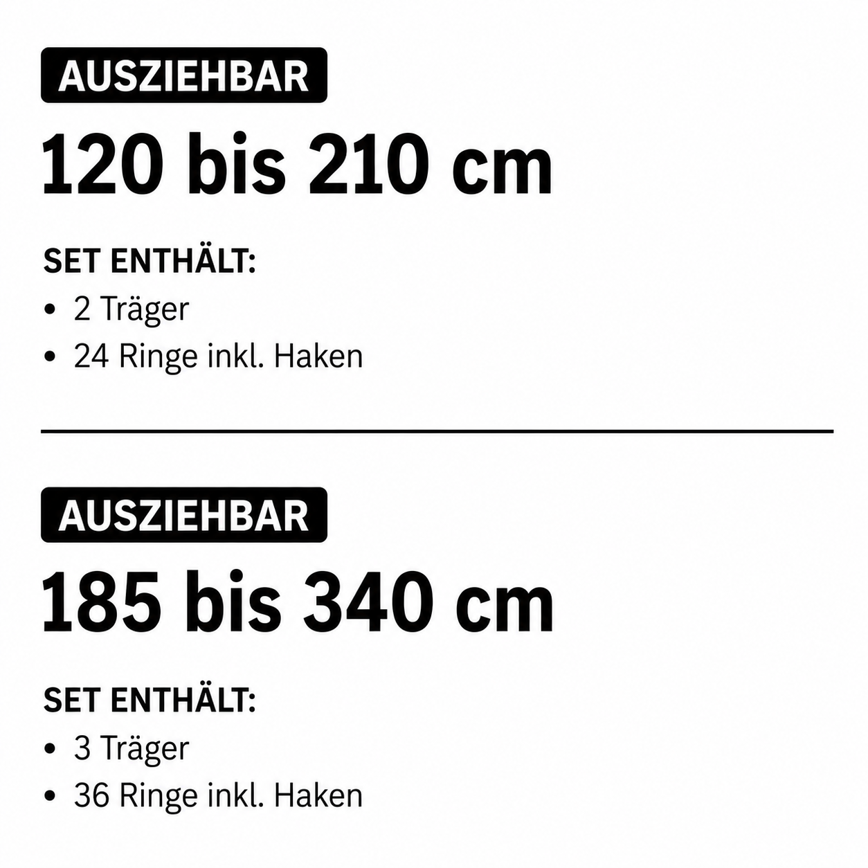 ourdeco® Fertiggarnitur Kugel Set | ausziehbar | Ø 16/19 mm | verschiedene Größen und Farben
