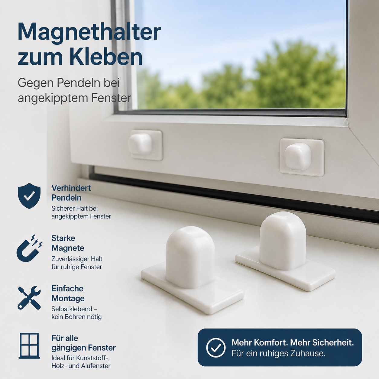 ourdeco® Magnethalter für Alu-Jalousie | ohne Bohre | zum Kleben | weiß