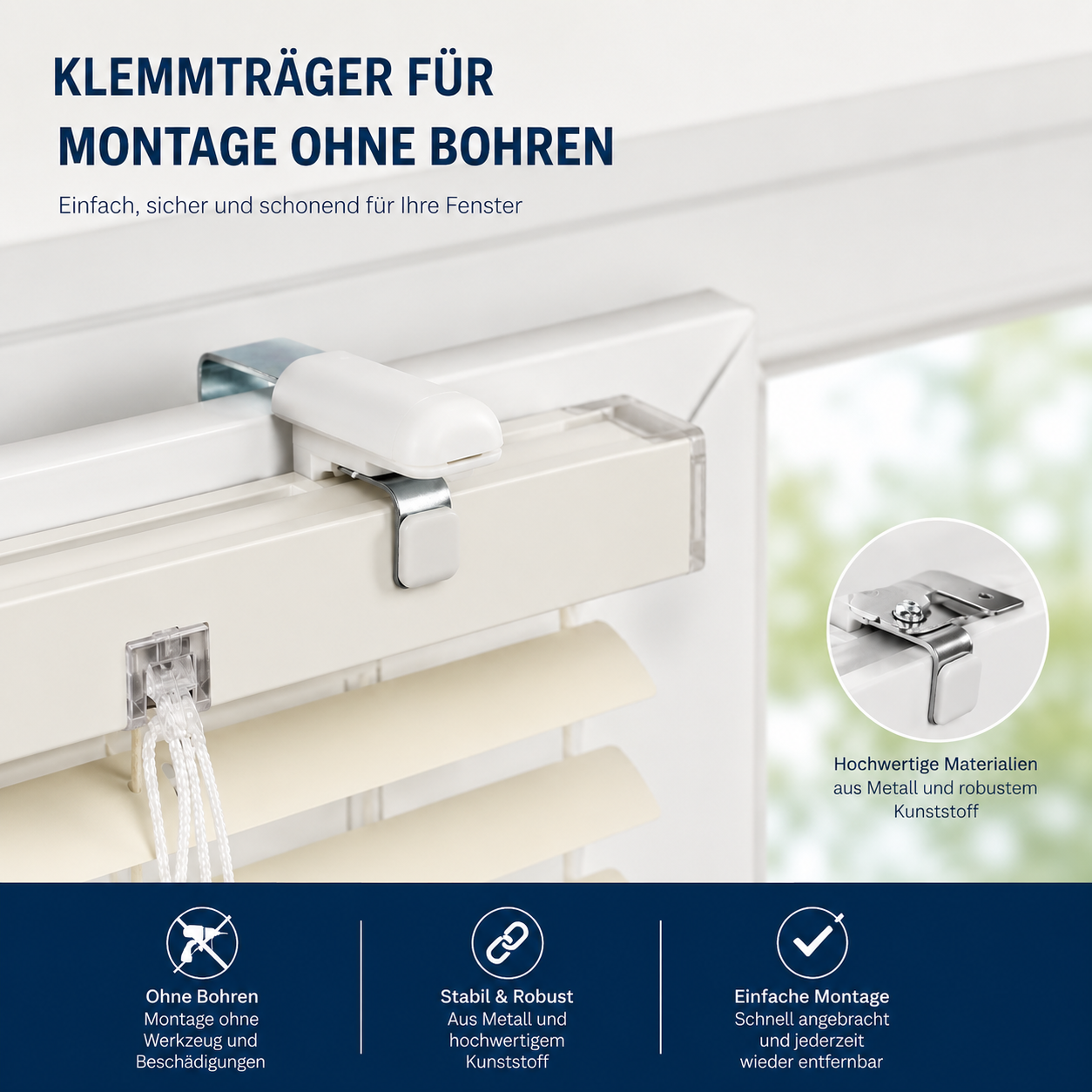 ourdeco® Metallklemmträger für Alu-Jalousie | weiß