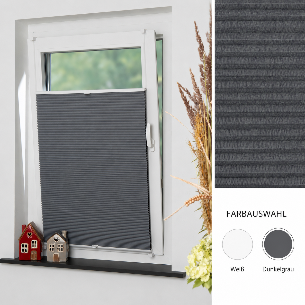 ourdeco® Klemmfix-Wabenplissee | verdunkelnd | Thermo-Beschichtung | ohne Bohren | Metallklemmträger | weiß, grau