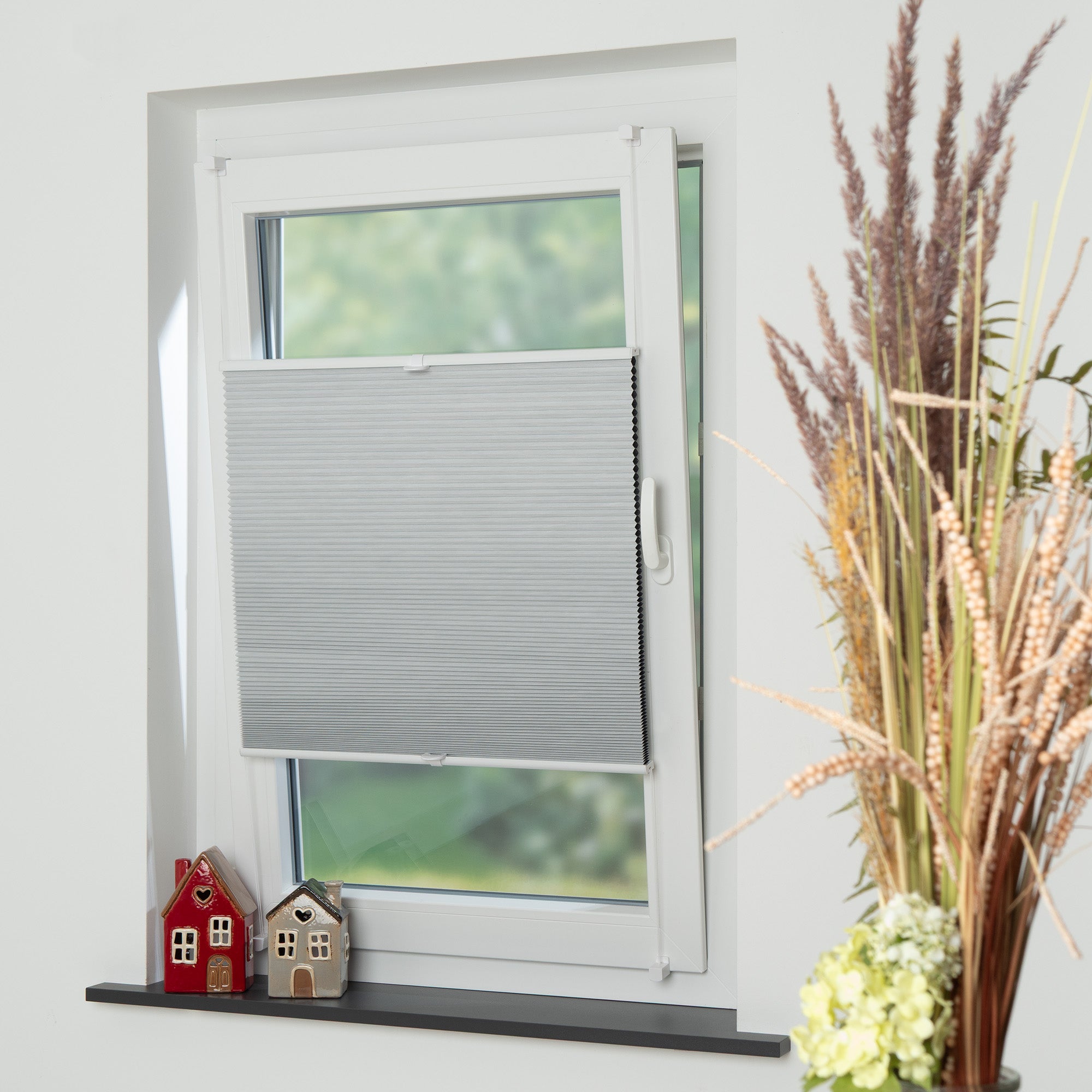 ourdeco® Klemmfix-Wabenplissee | verdunkelnd | Thermo-Beschichtung | ohne Bohren | Metallklemmträger | weiß, grau
