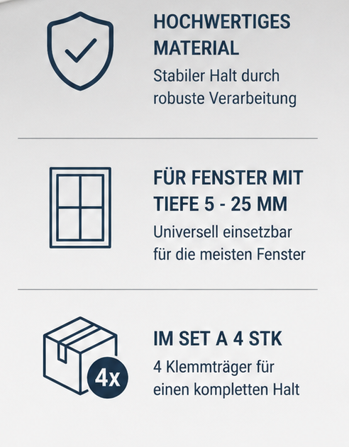 ourdeco® Metall Klemmträger für Plissee | Set 4 Stück | weiß