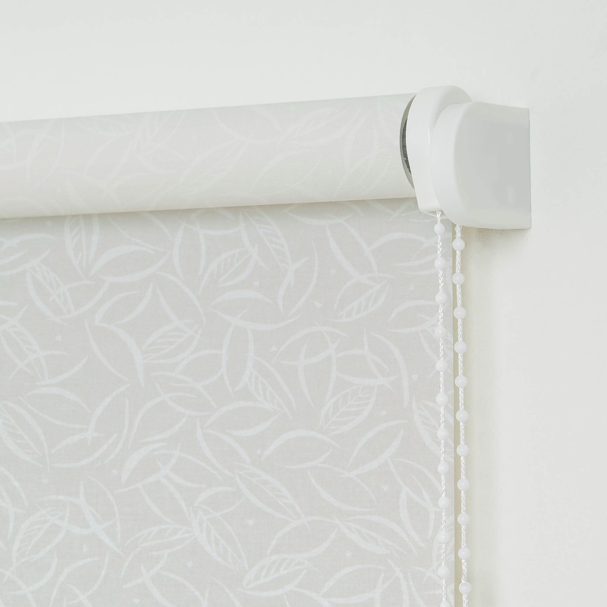ourdeco® Seitenzugrollo Dekor | lichtdurchlässig | Druck Blätter , Ranke weiß/taupe, Ornament Ivory & Graphite