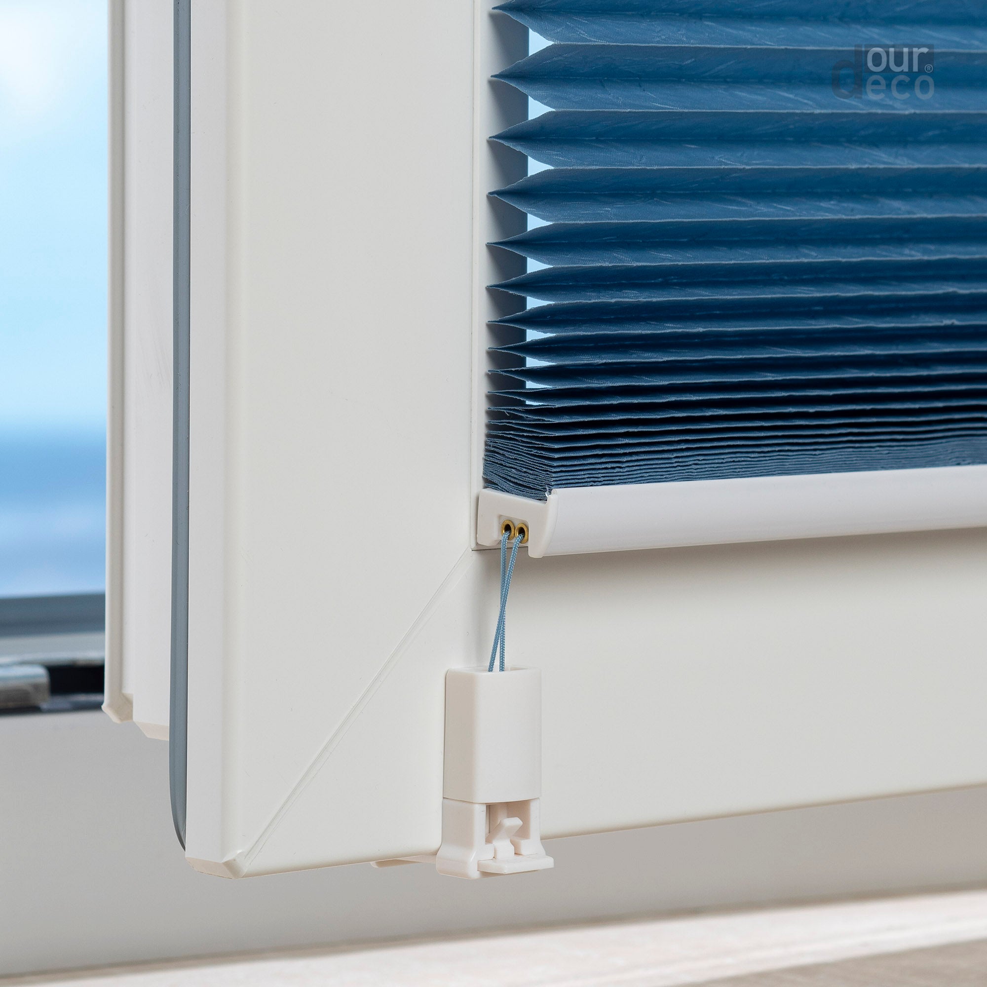 ourdeco® Klemmfix-Plissee | ohne Bohren | Jeansblue, Lachs