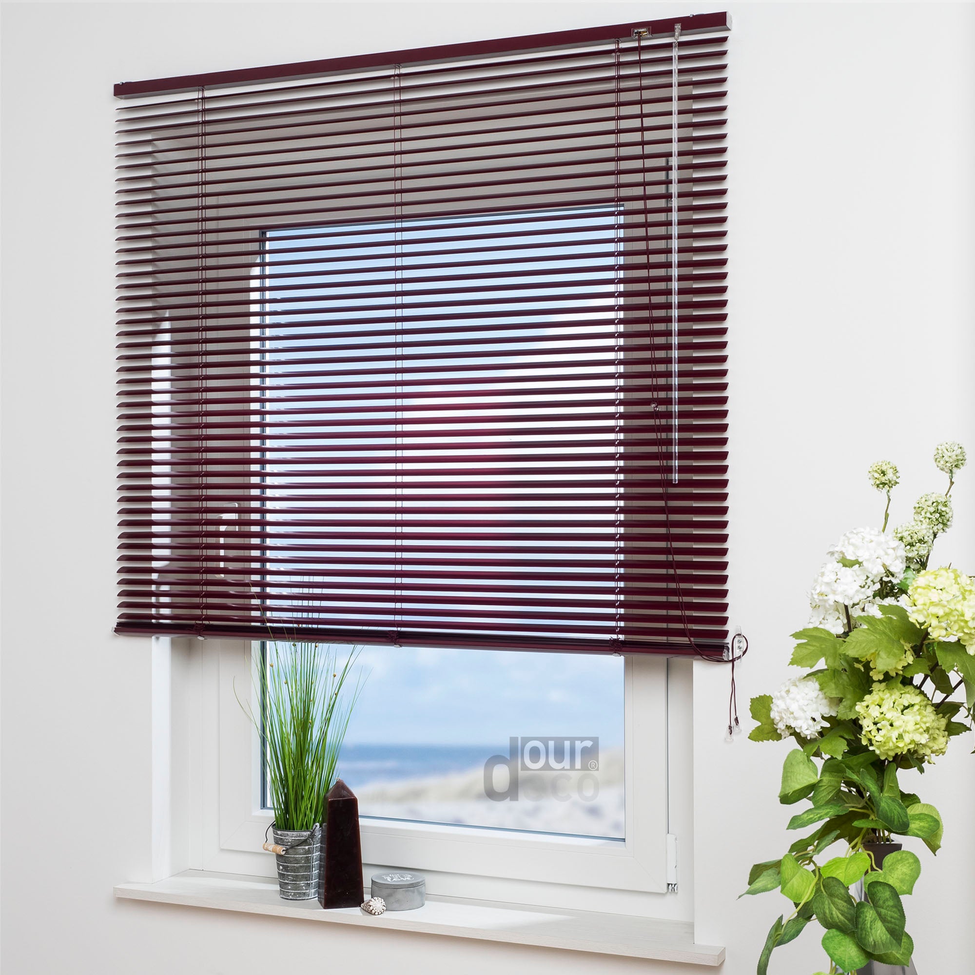 ourdeco® Aluminium-Jalousie, 220 cm Länge - speziell für Türen, viele Farben und Breiten, Montage an Wand oder Decke