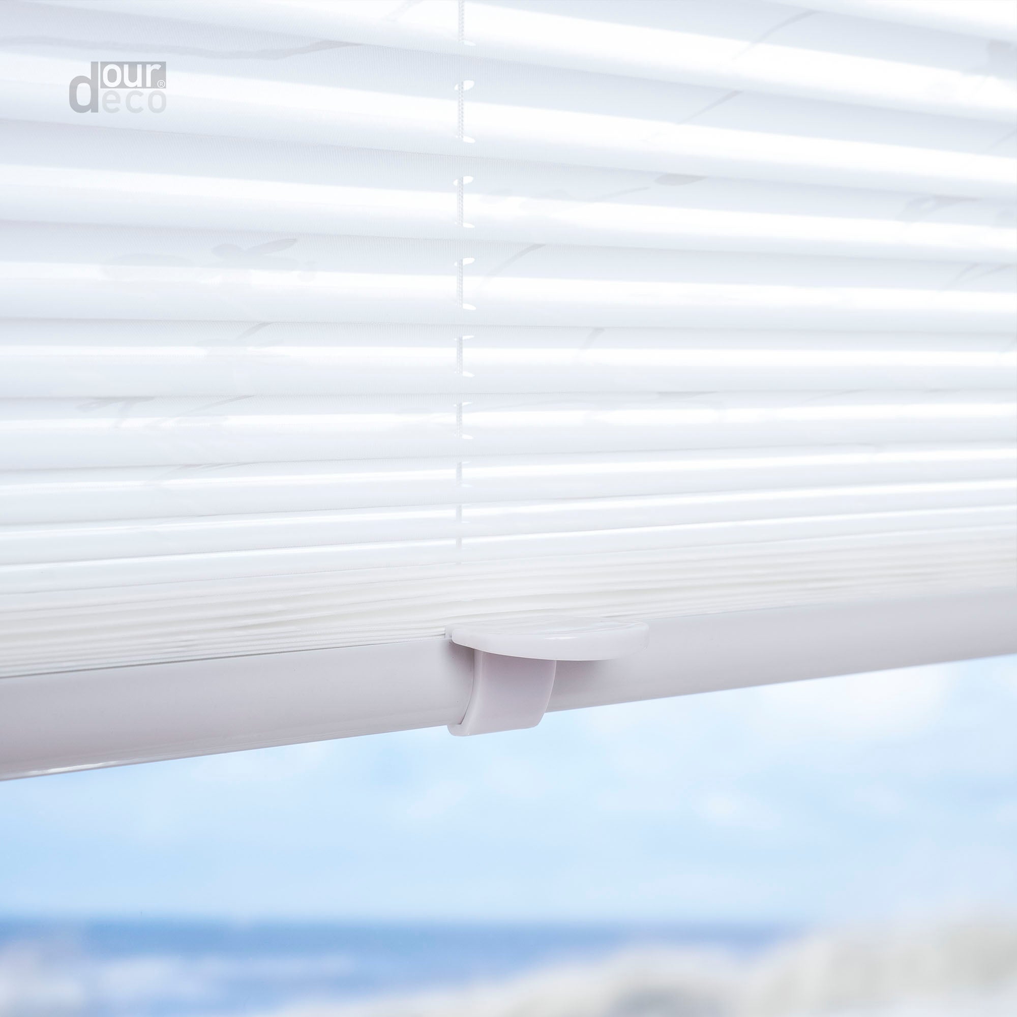 ourdeco® Klemmfix Plissee ohne Bohren für Fenster oder Türen Druckmotiv Ranke weiß | grau
