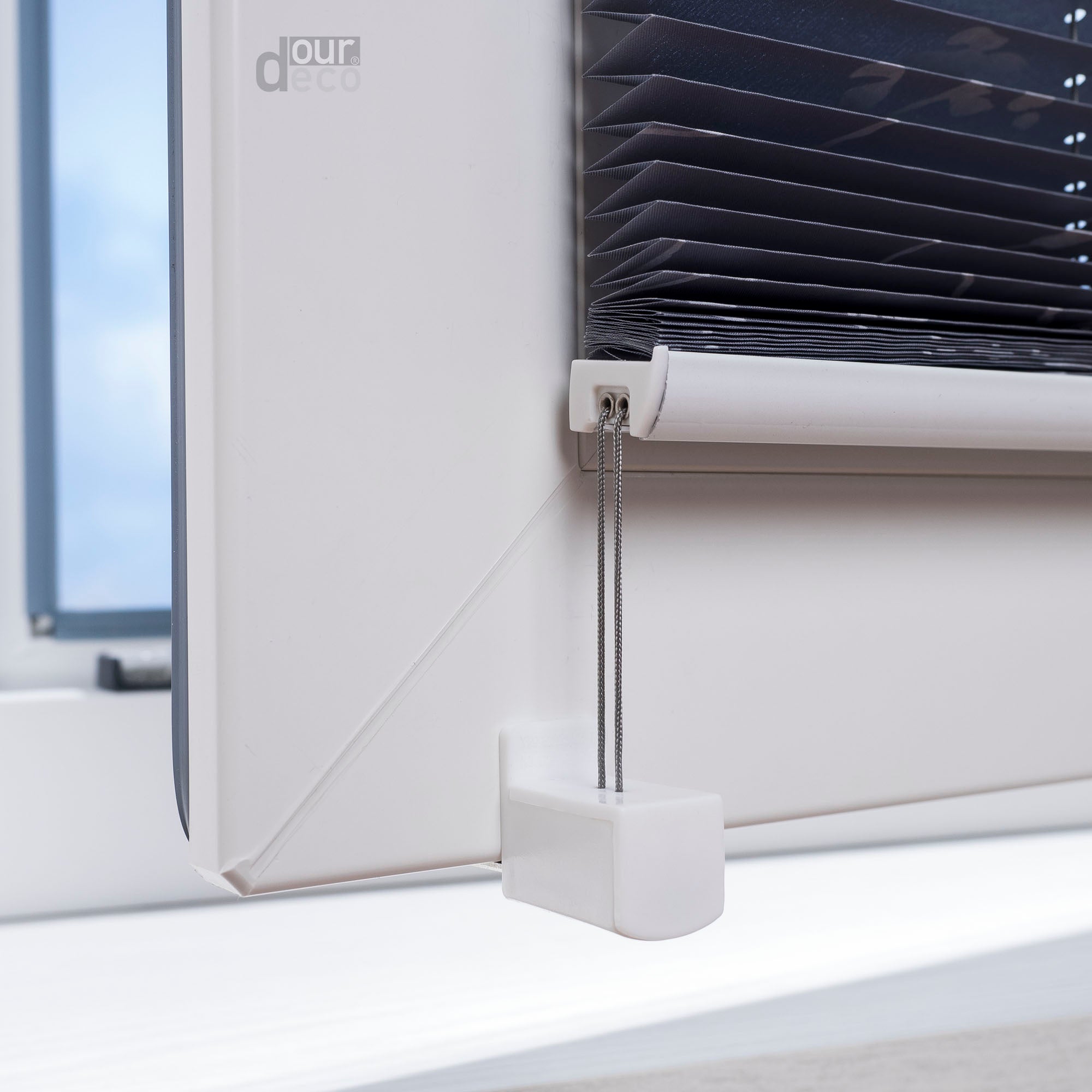 ourdeco® Klemmfix Plissee ohne Bohren für Fenster oder Türen Druckmotiv Ranke weiß | grau