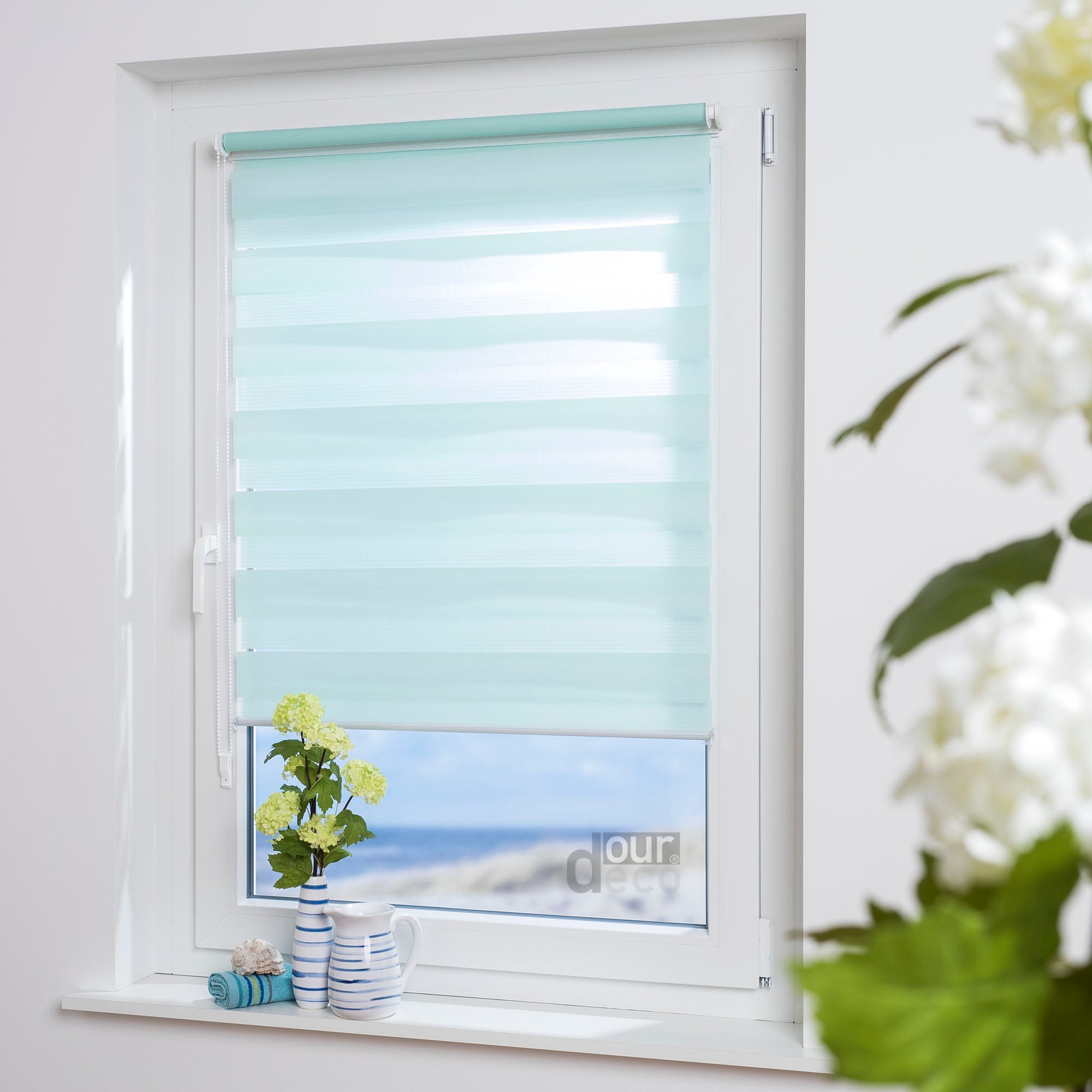 ourdeco® Doppel-Rollo Uni, Duo-Rollo, lichtdurchlässig, blickdicht, Montage ohne Bohren, viele Farben und Größen
