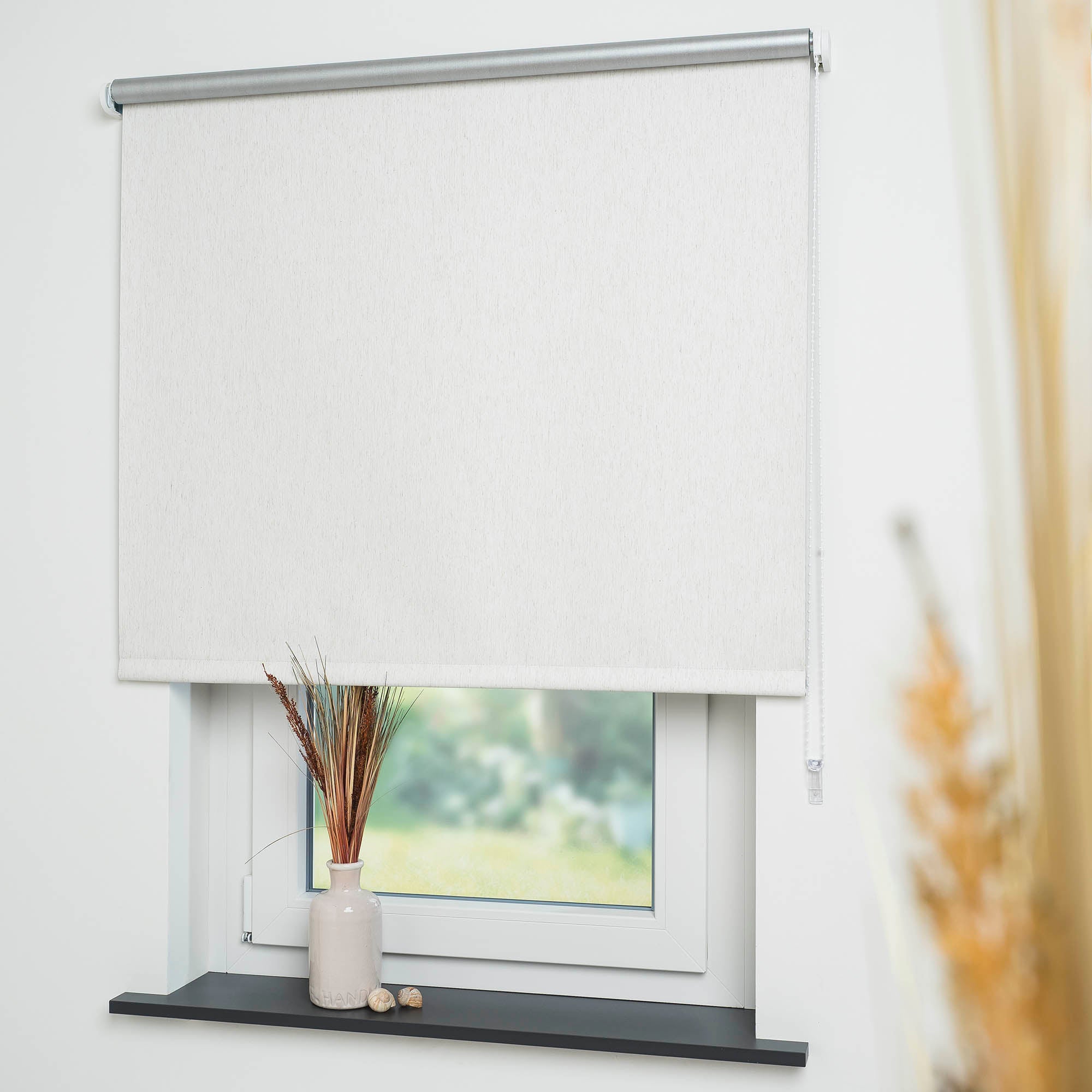 ourdeco® Seitenzugrollo | verdunkelnd | Thermo-Beschichtung | weiß, anthrazit, linen