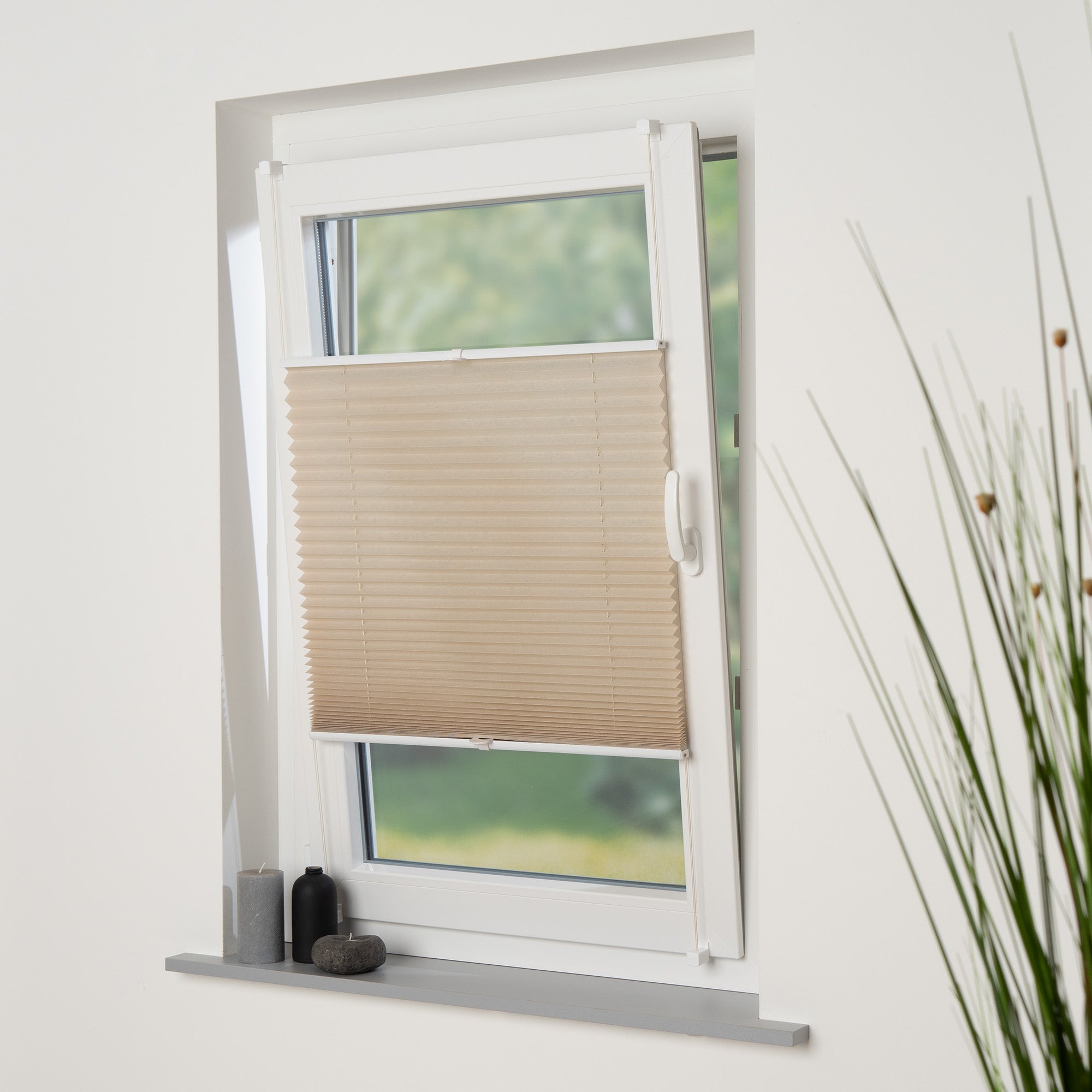 ourdeco® Klemmfix-Plissee Easy | ohne Bohren | weiß, beige, grau