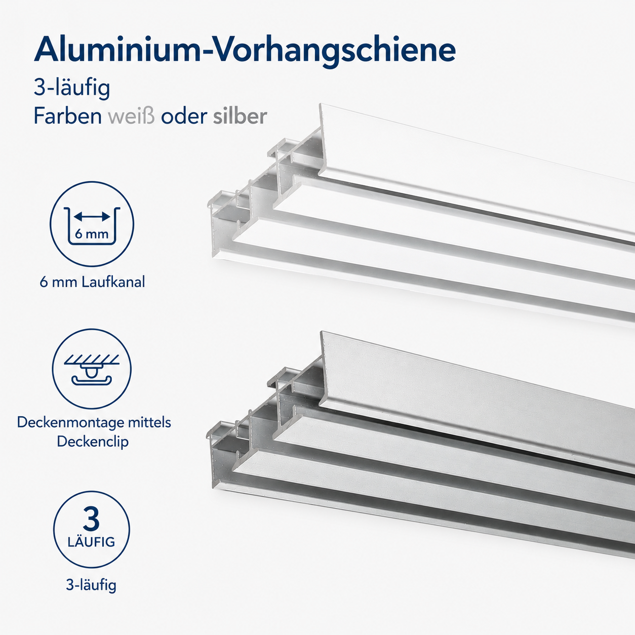 ourdeco® Aluminium Flächenvorhangschiene | für Gardinen und Vorhänge | verschiedene Längen | weiß silber