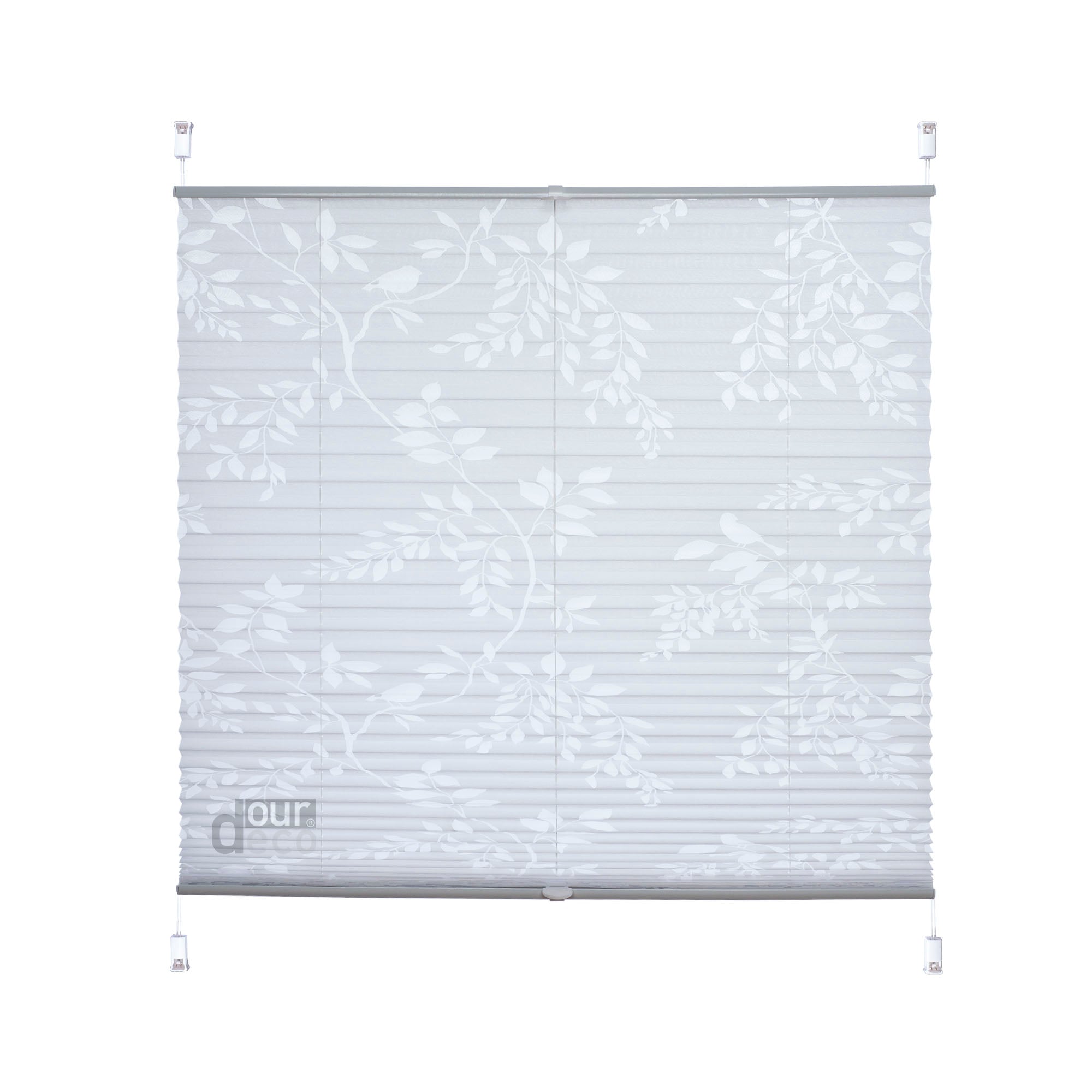 ourdeco® Klemmfix Plissee Ausbrenner, dekorative, moderne Stile - Waitara, Blatt, Symphonie und Blume, Montage mit Klemmträgern ohne Bohren