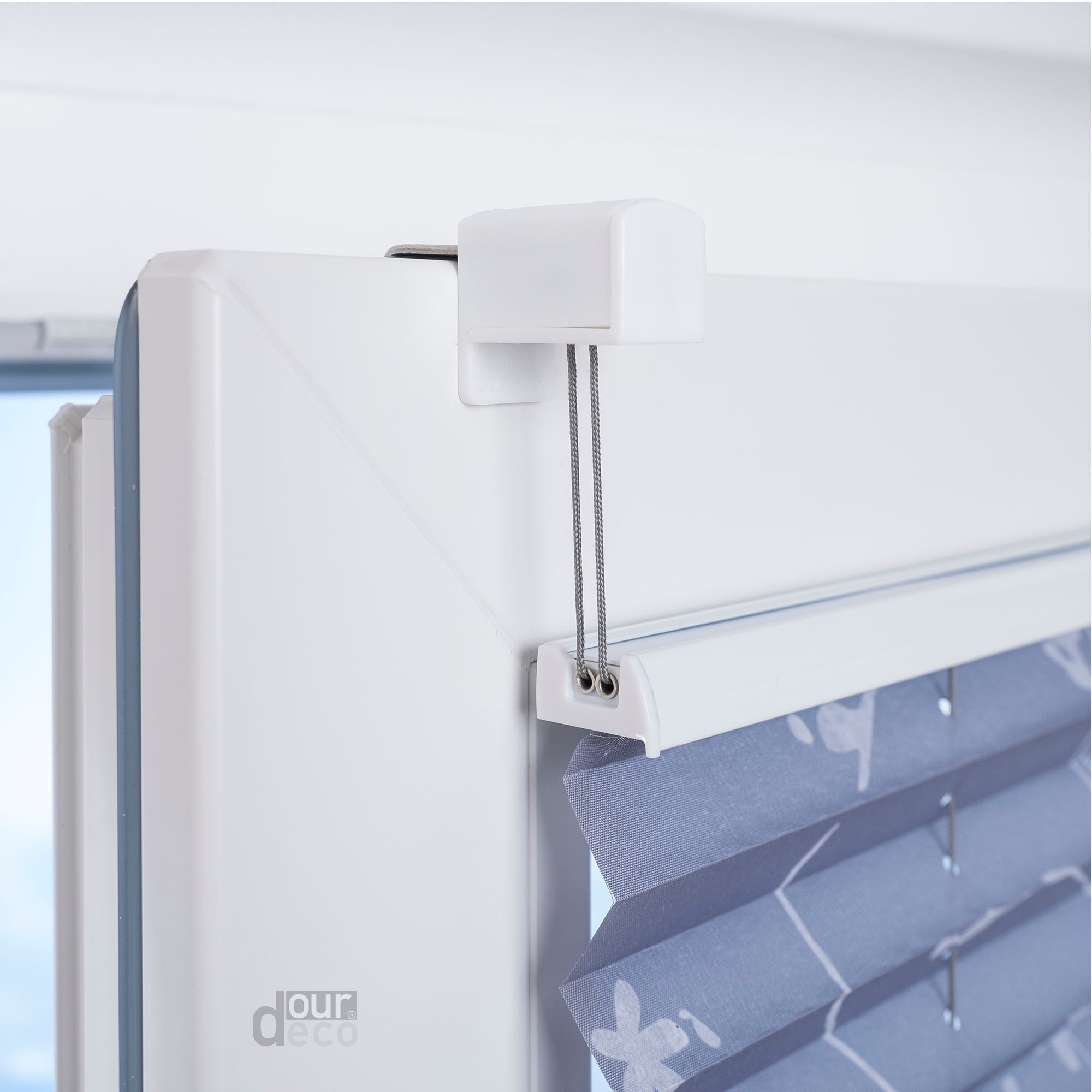 ourdeco® Klemmfix Plissee ohne Bohren für Fenster  oder Türen Druckmotiv Ranke weiß | grau
