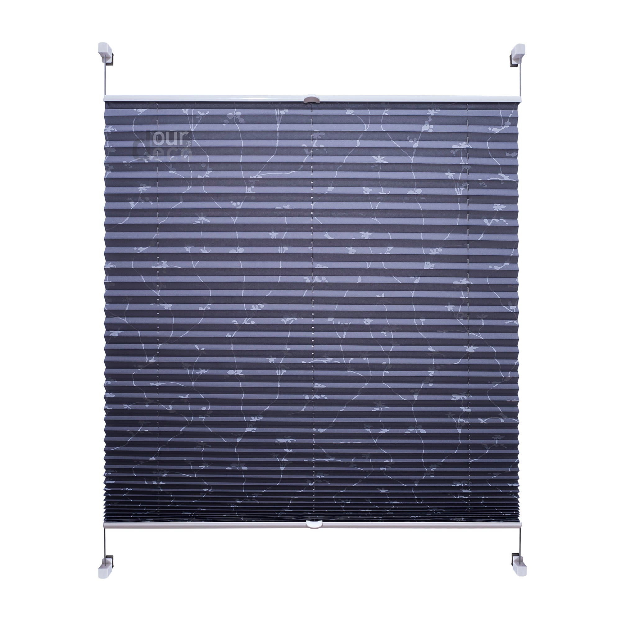 ourdeco® Klemmfix Plissee ohne Bohren für Fenster  oder Türen Druckmotiv Ranke weiß | grau