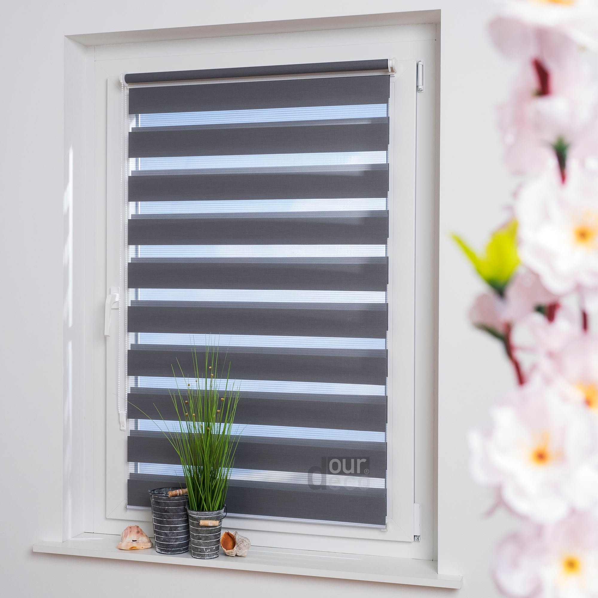 ourdeco® Doppel-Rollo Uni, Duo-Rollo, lichtdurchlässig, blickdicht, Montage ohne Bohren, viele Farben und Größen