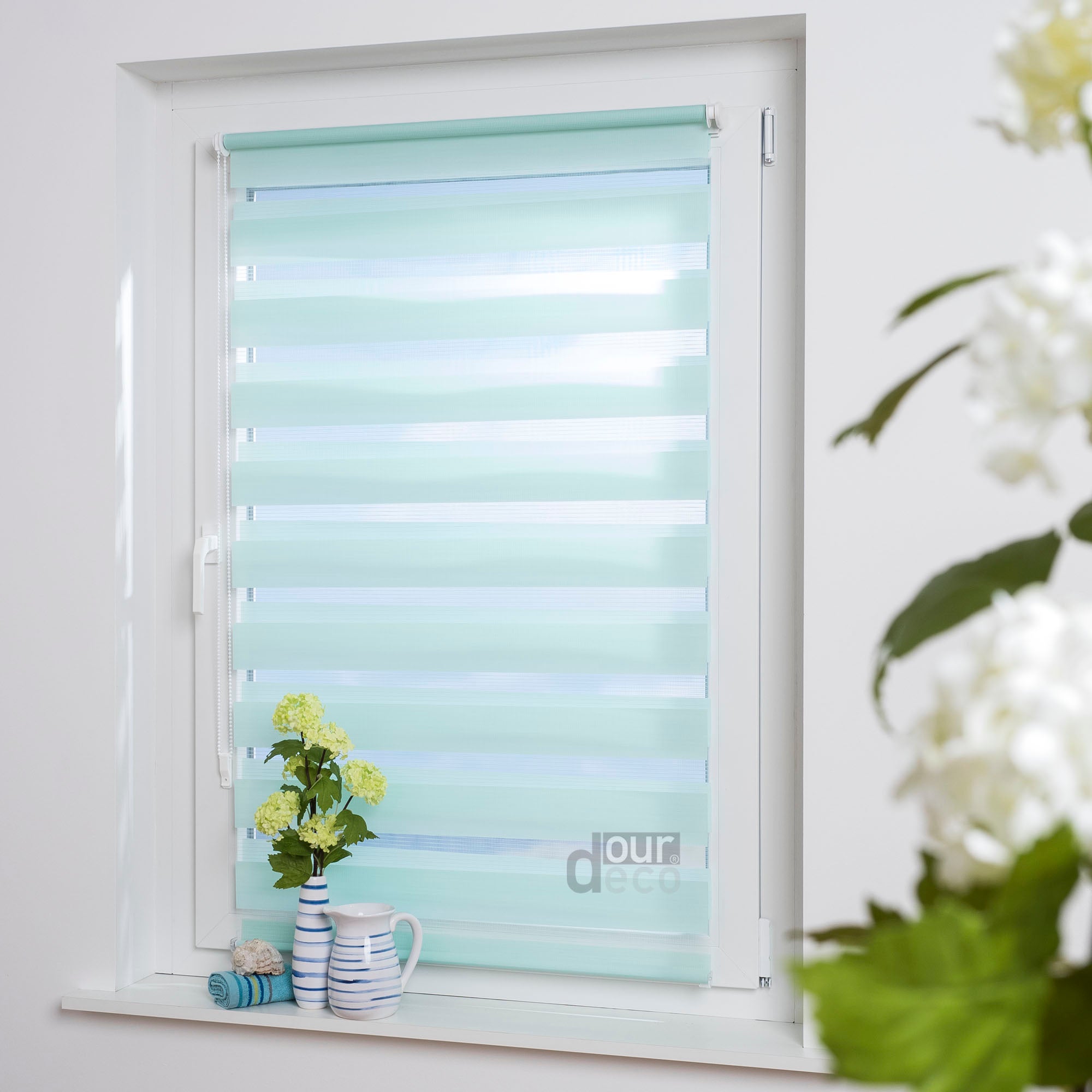 ourdeco® Doppel-Rollo Uni, Duo-Rollo, lichtdurchlässig, blickdicht, Montage ohne Bohren, viele Farben und Größen