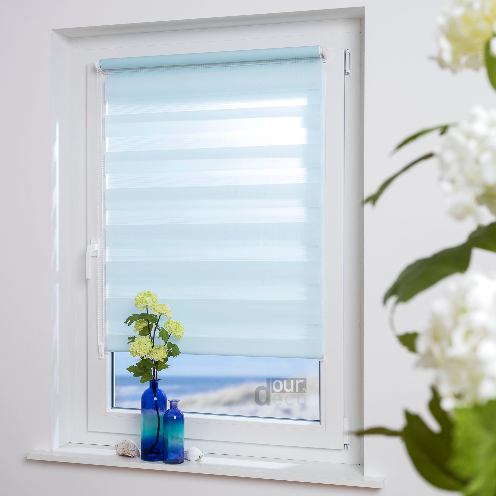 ourdeco® Doppel-Rollo Uni, Duo-Rollo, lichtdurchlässig, blickdicht, Montage ohne Bohren, viele Farben und Größen